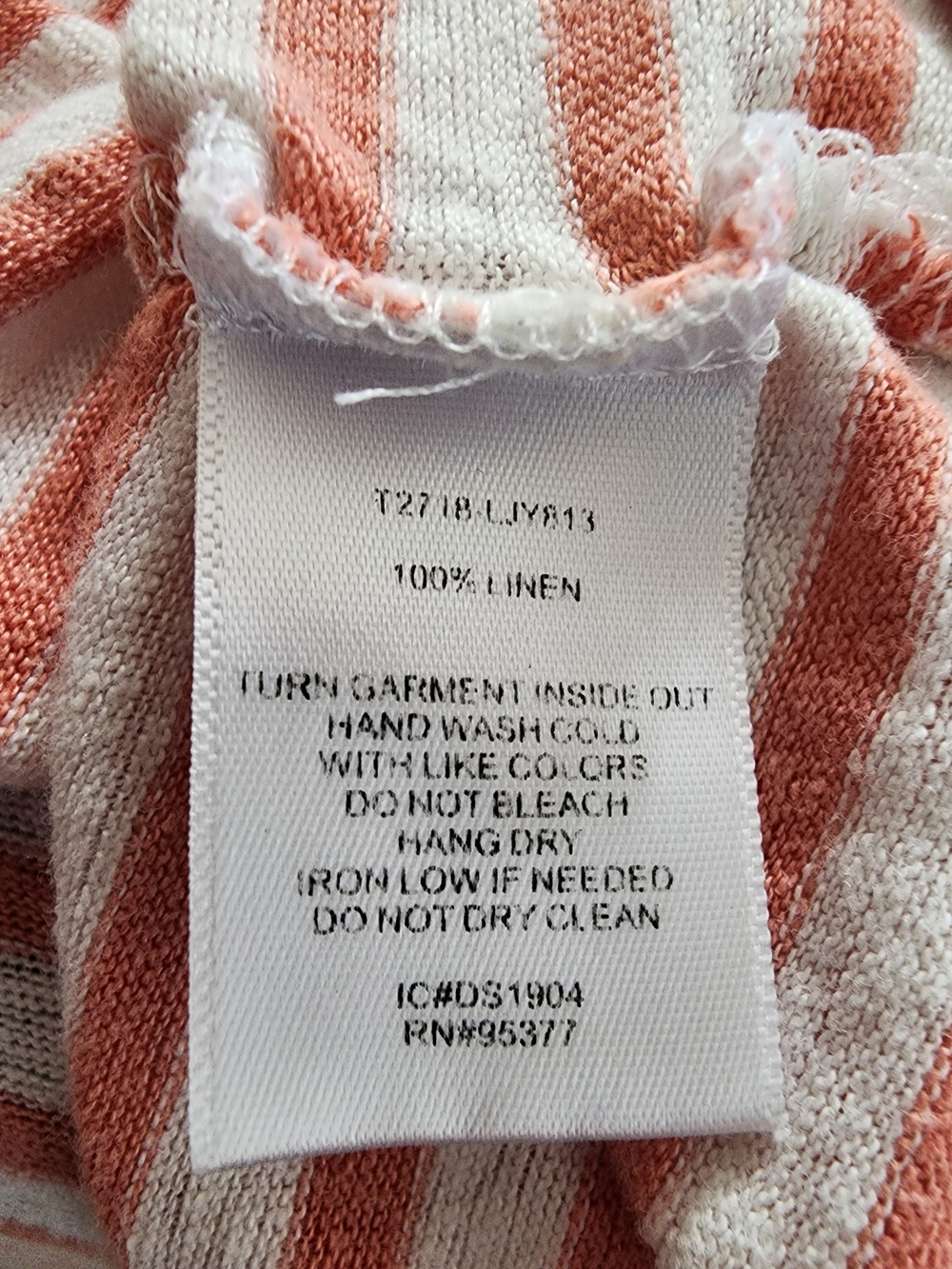 Sanctuary 100% Linen Striped Scoop Neck Tank Top Coral White Small - Picture 9 of 9